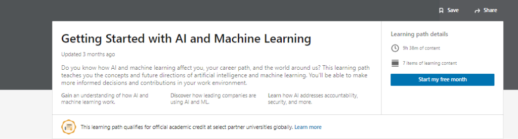 Fundamentals of AI and ML LinkedIn learning course.