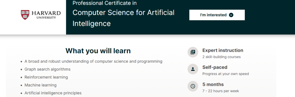 Computer Science for Artificial Intelligence course by Harvardx via edX.